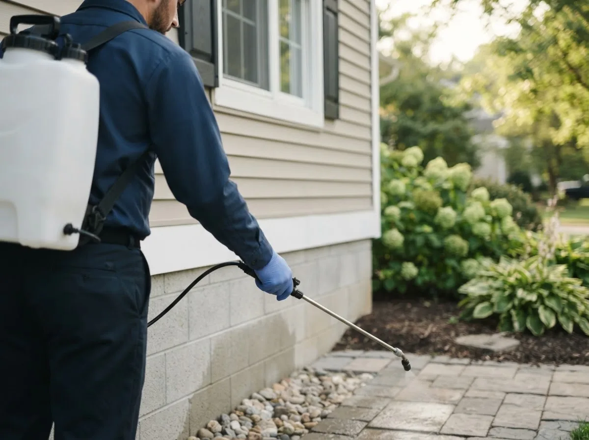 Pest control technician inspecting a home in Roy, WA